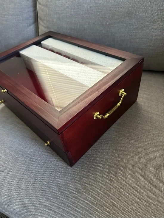 Wooden Silverware Storage Case Box Glass Lid With Handle Felt Lined SHIPALONE - Picture 4 of 7